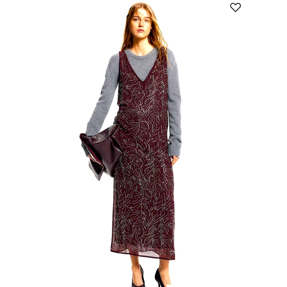 H&M Edition Embellished chiffon sleeveless maxi dress w/side slits burgundy S